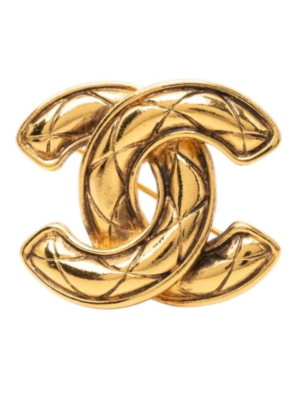 Chanel Quilted CC Logo Brooch Gold Plated